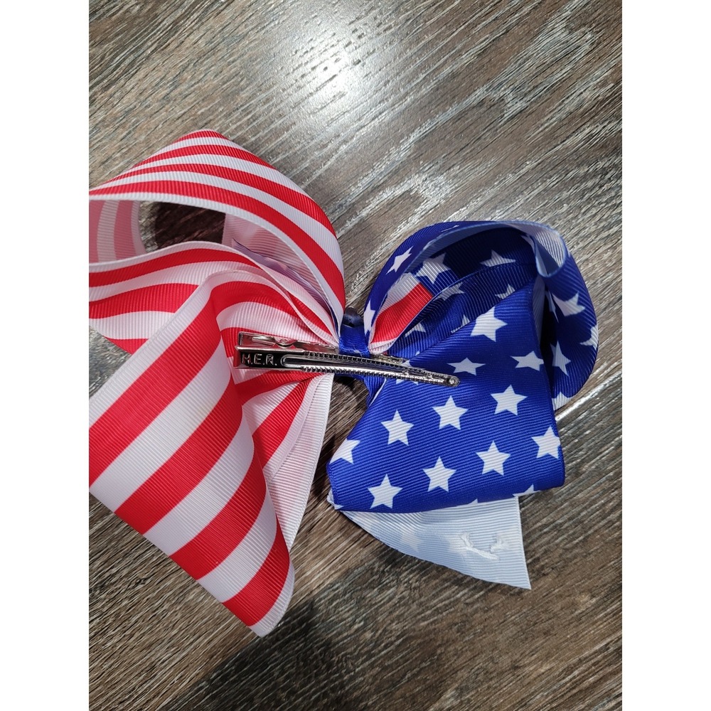 JoJo Siwa American Flag Hair Bow Patriotic Red White Blue Rhinestone Clip #5 - Picture 2 of 2